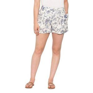 Cynthia Rowley 100% Linen Blue and White Floral Cuffed Shorts Size 12
